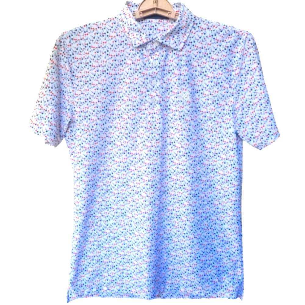 G/FORE Men's Polo Shirt - White with Red and Blue Pattern - Picture 2 of 16